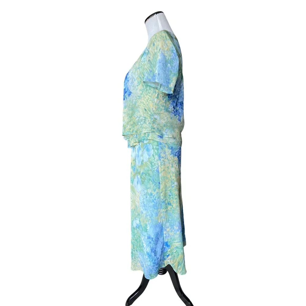 Coldwater‎ Creek Tiered Chiffon Maxi Dress Size 6 Blue Watercolor Kentucky Derby